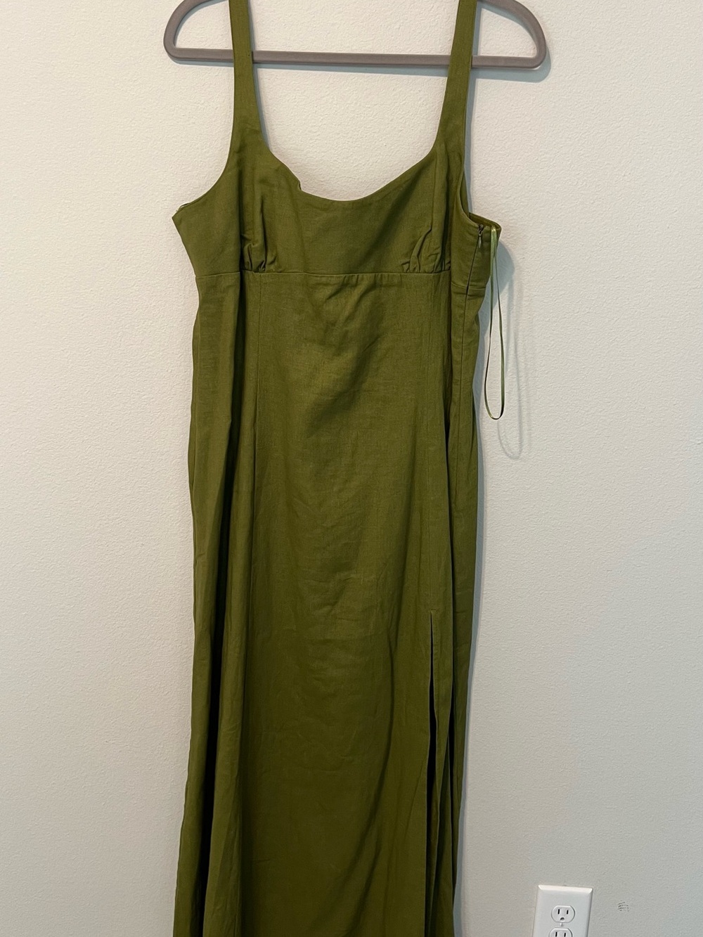 Zara Olive Green Maxi Dress with Square Neck